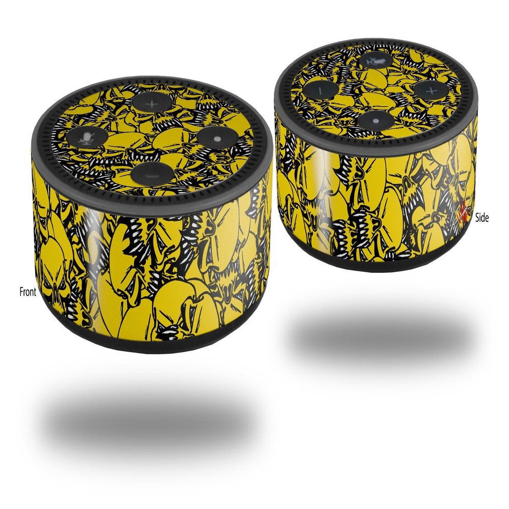 Skin Wrap Decal Set 2 Pack for Amazon Echo Dot 2 - Scattered Skulls Yellow (2nd Generation ONLY - Echo NOT Included)