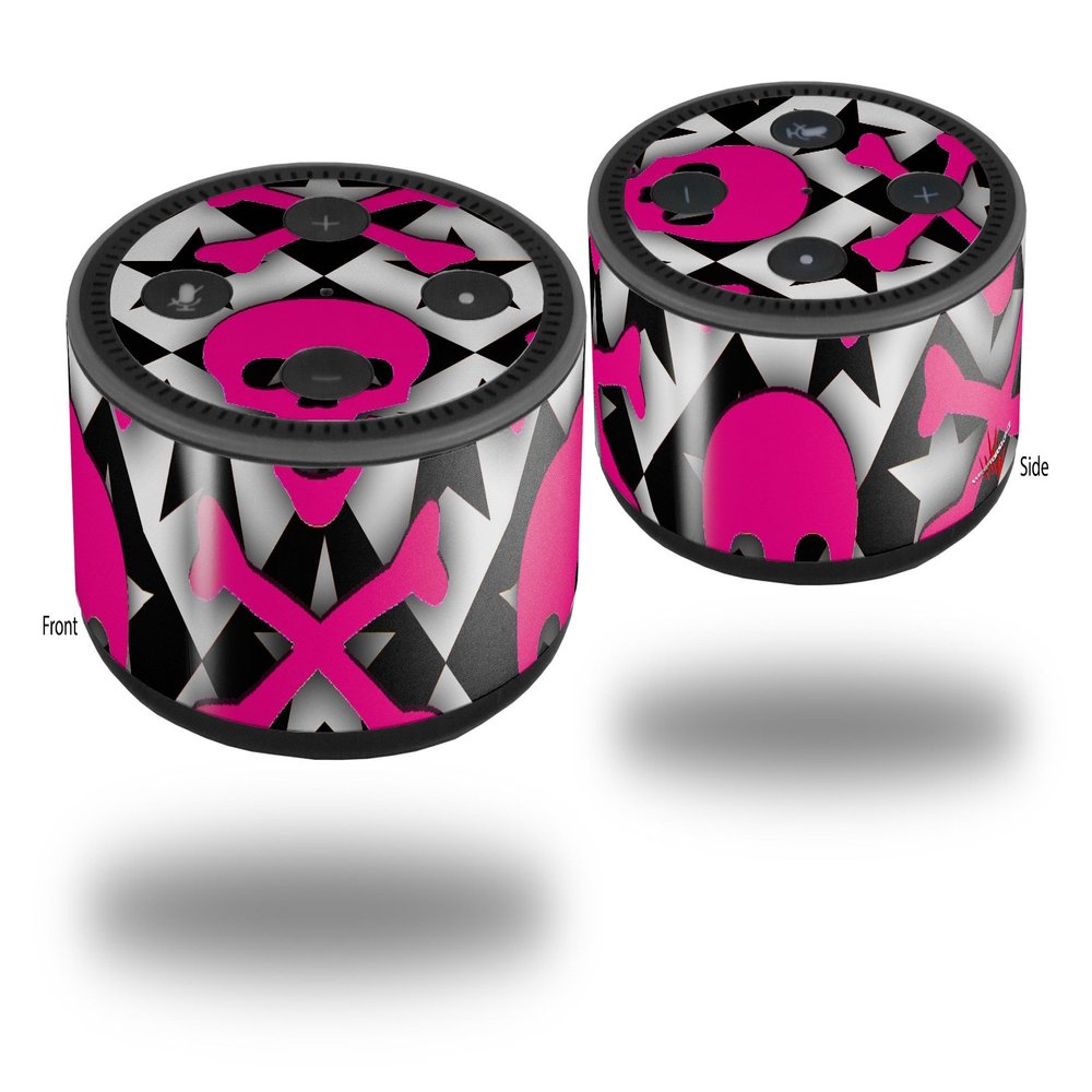 Skin Wrap Decal Set 2 Pack for Amazon Echo Dot 2 - Pink Skulls and Stars (2nd Generation ONLY - Echo NOT Included)