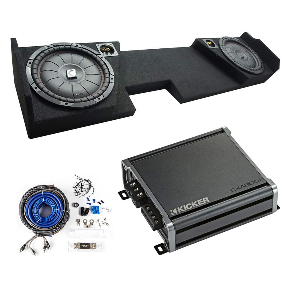 American Sound Connection Bundle Compatible with GMC Sierra Double Cab 2014-2018 Kicker CompVT CVT10 Dual 10 Sub Box CXA600.1 Amp