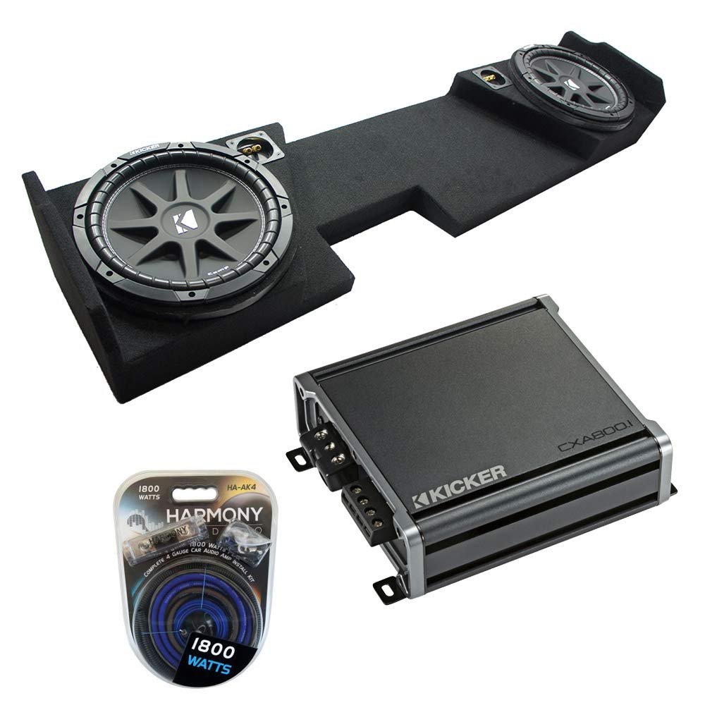 American Sound Connection 43C124-N Compatible with GMC Sierra Double Cab 2014-2018 Comp C12 150W RMS Sub, 46CXA8001 1600W Sub Amp and GM2X12-DCAB14UP Dual 12" Sub Box Enclosure,
