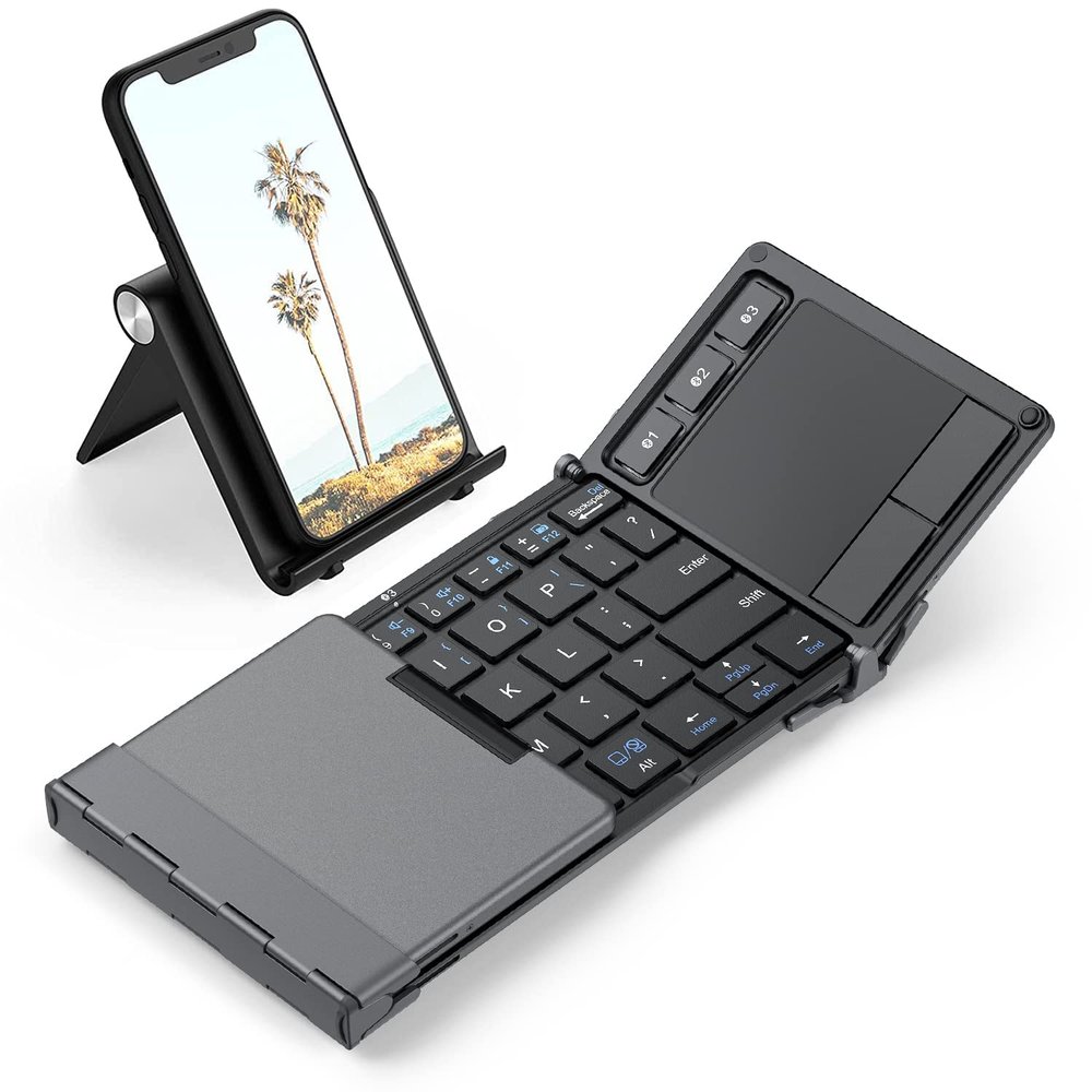 iClever Foldable Keyboard with Touchpad, BK08 Portable Tri-Folding Bluetooth Keyboard for iPad, iPhone, Windows, Mac & Android Connect Up to 3 Devices