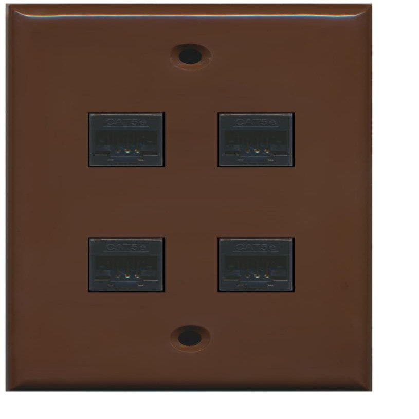 RiteAV 1 Gang 4 Port Cat5e Ethernet Wall Plate - Brown
