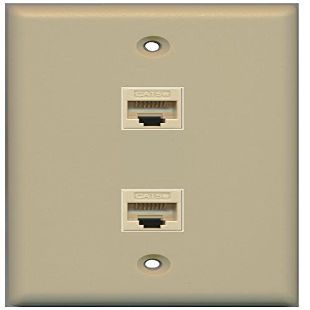 RiteAV 1 Gang 2 Port Cat5e Ethernet Wall Plate - Ivory - Bracket Included