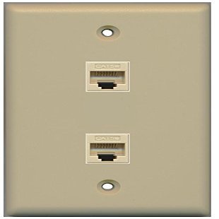 RiteAV 1 Gang 2 Port Cat5e Ethernet Wall Plate - Ivory - Bracket Included