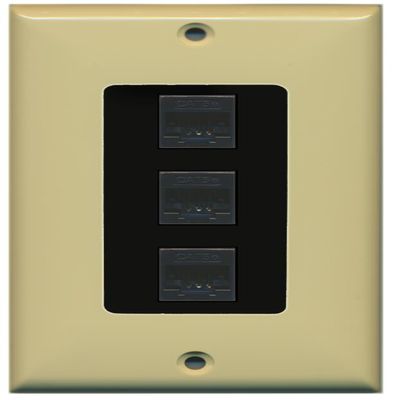 RiteAV Decorative 1 Gang 3 Port Cat5e Ethernet Wall Plate - Ivory/Black