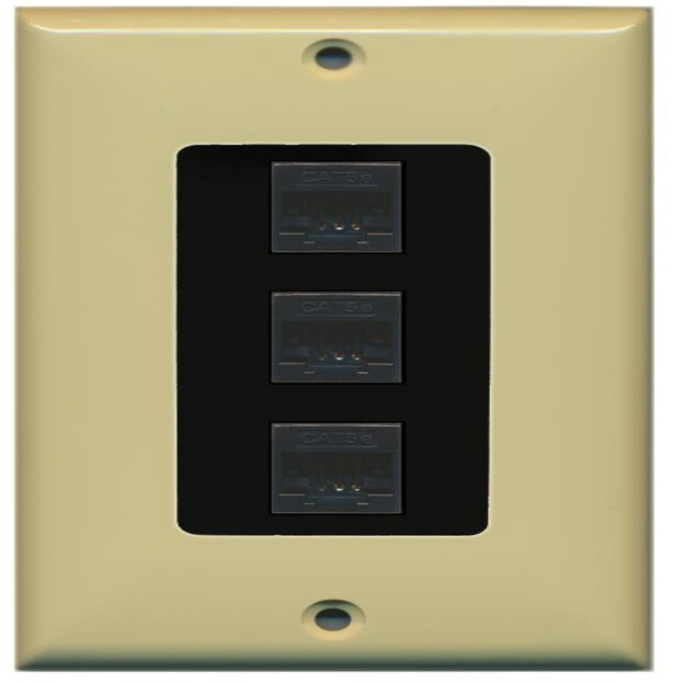 RiteAV Decorative 1 Gang 3 Port Cat5e Ethernet Wall Plate - Ivory/Black