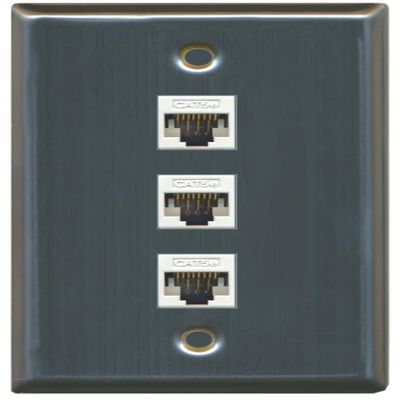 RiteAV 1 Gang 3 Port Cat5e Ethernet Wall Plate - Stainless Steel