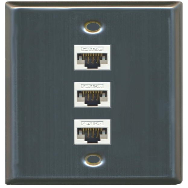 RiteAV 1 Gang 3 Port Cat5e Ethernet Wall Plate - Stainless Steel