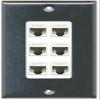 RiteAV Decorative 1 Gang 6 Port Cat5e Ethernet Wall Plate - Stainless/White view 1
