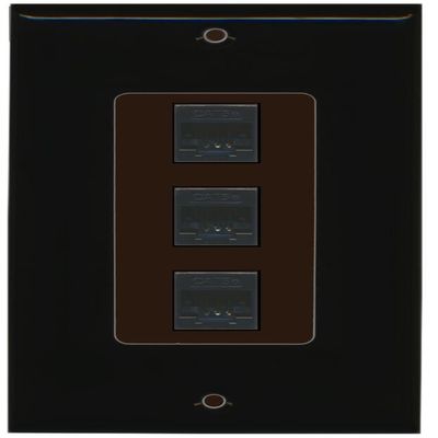 RiteAV Decorative 1 Gang 3 Port Cat5e Ethernet Wall Plate - Black/Brown