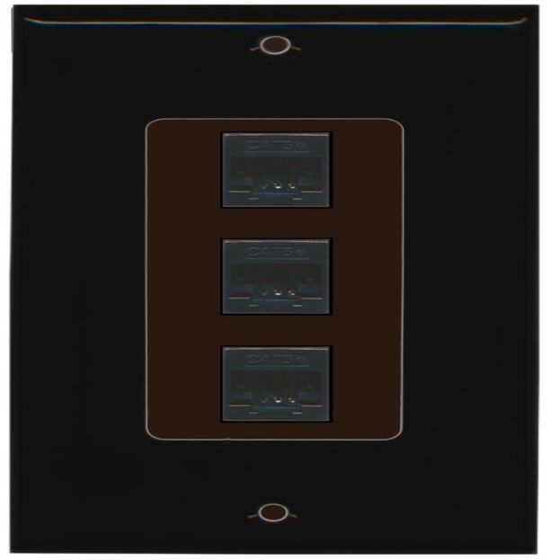 RiteAV Decorative 1 Gang 3 Port Cat5e Ethernet Wall Plate - Black/Brown