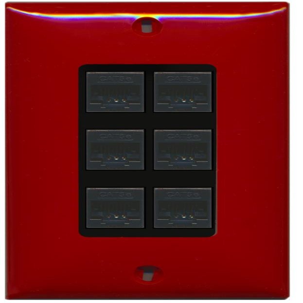 RiteAV Decorative 1 Gang 6 Port Cat5e Ethernet Wall Plate - Red/Black