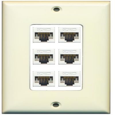 RiteAV Decorative 1 Gang 6 Port Cat5e Ethernet Wall Plate - Light Almond/White