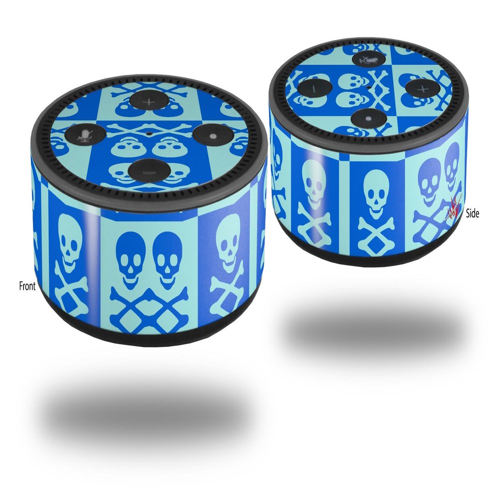 Skin Wrap Decal Set 2 Pack for Amazon Echo Dot 2 - Skull and Crossbones Pattern Blue (2nd Generation ONLY - Echo NOT Included)
