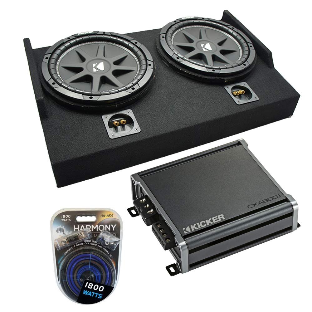 American Sound Connection 43C124 Compatible with Ford F150 Super Cab 2015-2025 12" Comp C12 Series 150W RMS 4 Ohm Subwoofer, 46CXA8001 Sub Amplifier and FTB2X12-15EXTCAB Dual Sub Box