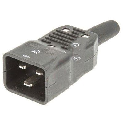 RS Pro 7769125 C20 Cable Mount IEC Connector Plug Screw Termination Rated at 16A 250 V ac