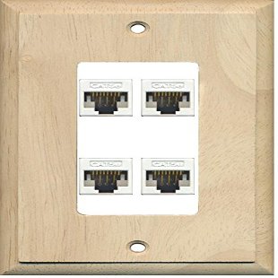 RiteAV Decorative 1 Gang 4 Port Cat5e Ethernet Wall Plate - Wood/White