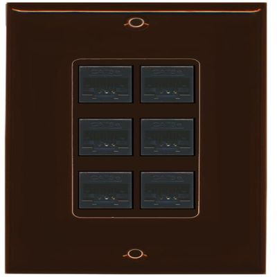 RiteAV Decorative 1 Gang 6 Port Cat5e Ethernet Wall Plate - Brown/Brown