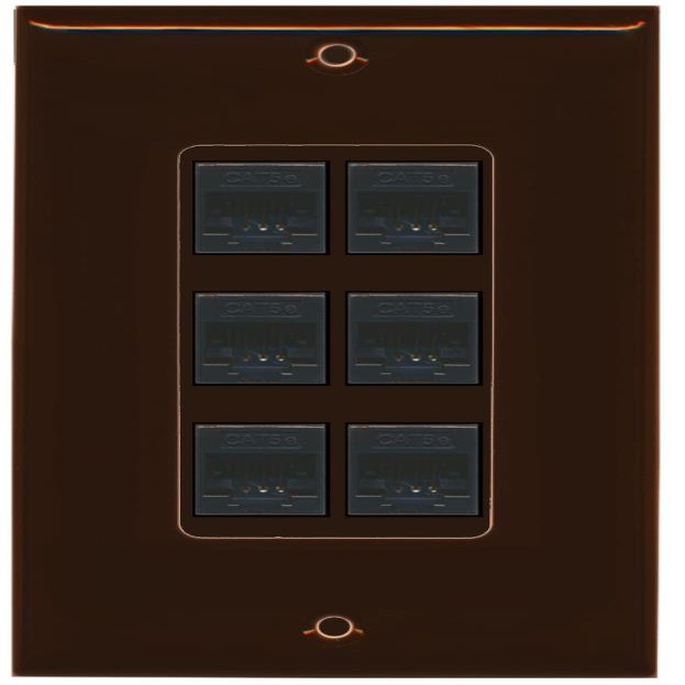 RiteAV Decorative 1 Gang 6 Port Cat5e Ethernet Wall Plate - Brown/Brown