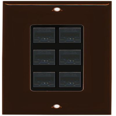 RiteAV Decorative 1 Gang 6 Port Cat5e Ethernet Wall Plate - Brown/Black