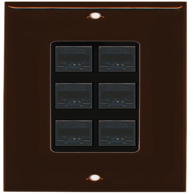 RiteAV Decorative 1 Gang 6 Port Cat5e Ethernet Wall Plate - Brown/Black