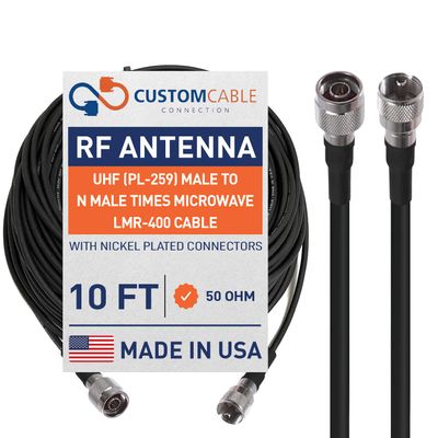 UHF (PL-259) Male to N Male Times Microwave LMR-400 Cable - Radio Tower Cable (10 Foot)