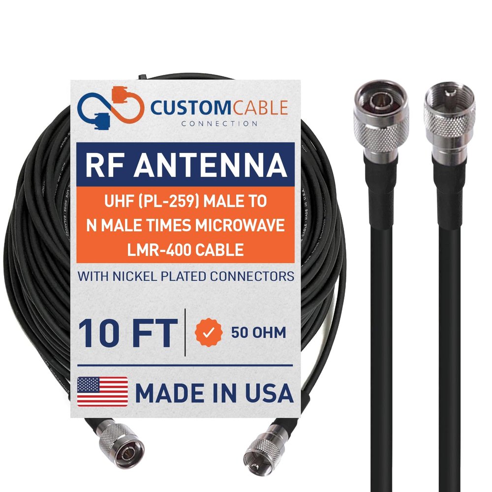 UHF (PL-259) Male to N Male Times Microwave LMR-400 Cable - Radio Tower Cable (10 Foot)