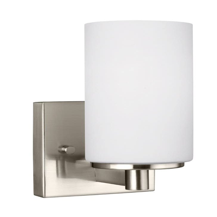 Sea Gull Lighting 4139101-962 Hettinger One Light Wall / Bath Sconce Vanity Style Lights, Brushed Nickel Finish,White