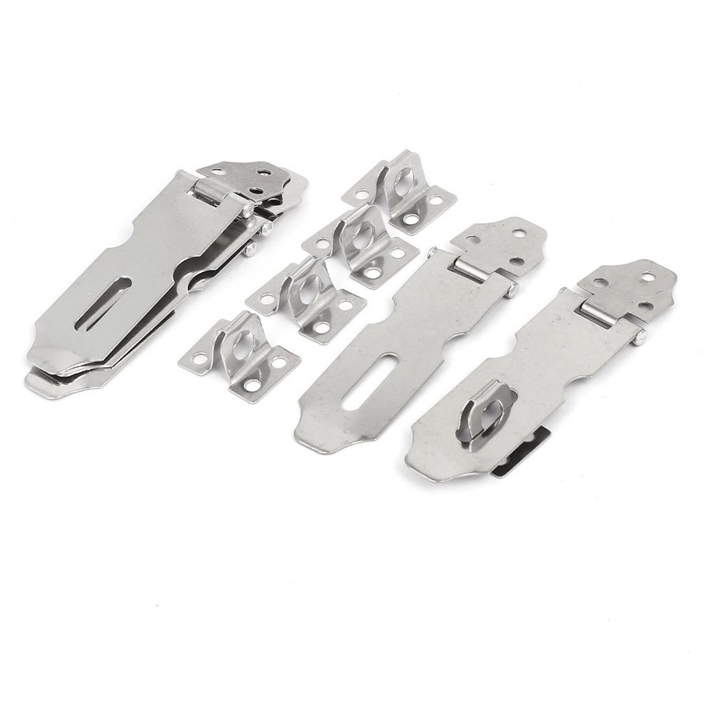 uxcell Cupboard Drawer Safety Padlock Door Latch Lock Hasp Staples Silver Tone 5pcs