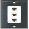RiteAV Decorative 1 Gang 3 Port Cat5e Ethernet Wall Plate - Stainless/White view 1