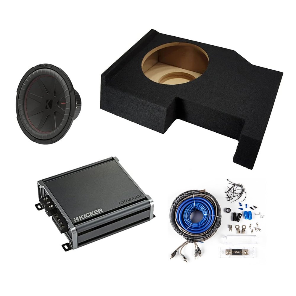 American Sound Connection Bundle GM1X12-CREW14UP Compatible with Chevy Silverado Crew Cab 2014-2018 Single 12" Sub Box, 48CWR124 500W RMS 4 Ohm Sub and 46CXA8001 1600W Sub Amp