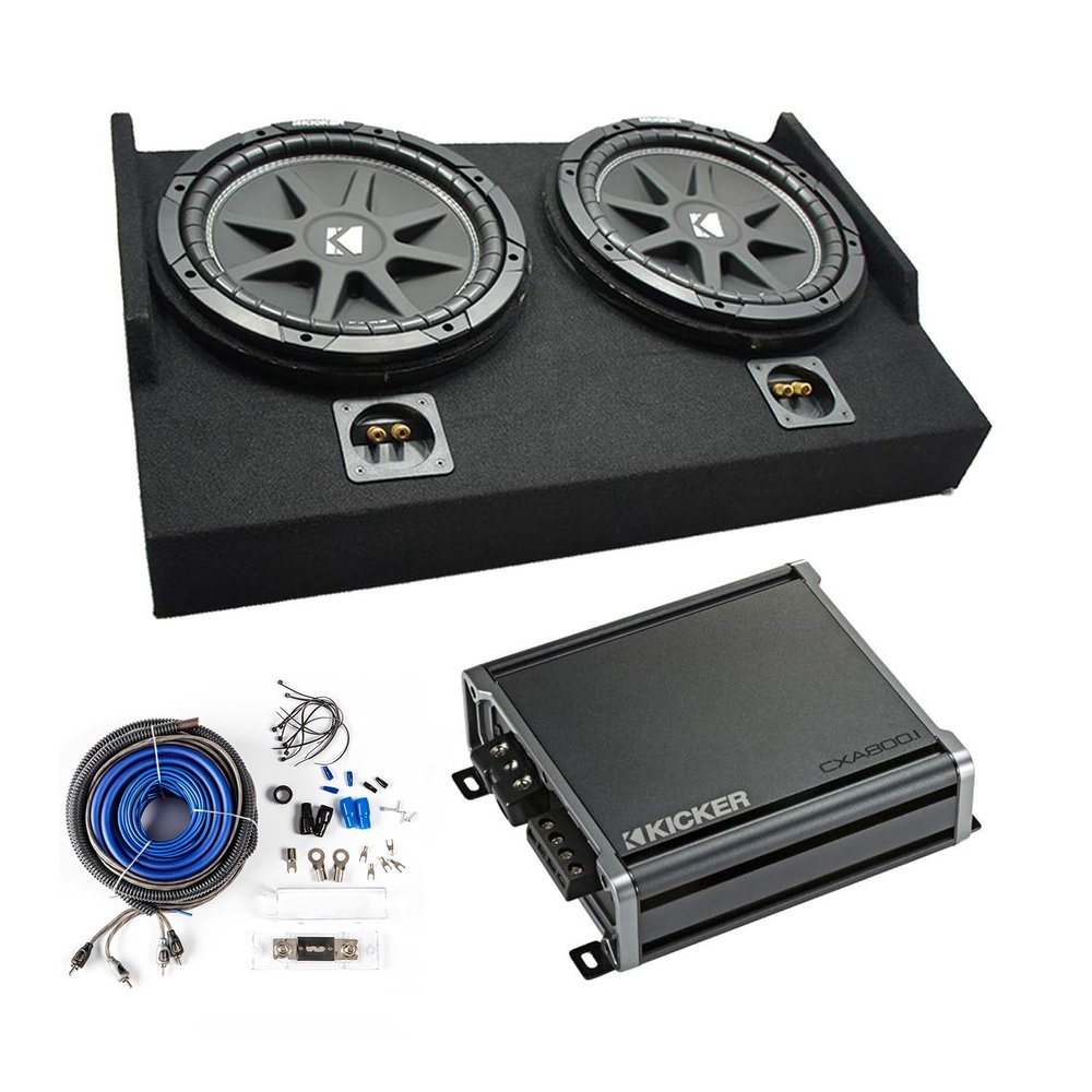 American Sound Connection Kicker Bundle FTB2X10-15EXTCAB Compatible with Ford F150 2015-2025 Super Cab Dual Sub Box, 43C104-N 10" Sub and 46CXA8001 1600W Sub Amplifier