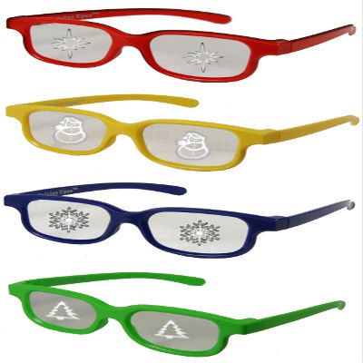Holiday-Eyes(tm) Plastic Christmas Glasses for Lights - 4 Pairs CHILDREN Size - See Snowflakes, Christmas Trees, Christmas Stars & Snowmen