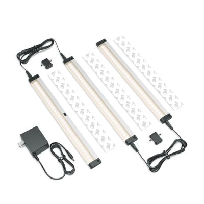 EShine Hand Wave Activated Under Cabinet LED Lighting Kit, Dimmable, 3-Pack 12 in - Touchless Dimming Control, Black Under Counter Lights for Kitchen, Garage, Office, Shelf - Warm White (3000K)