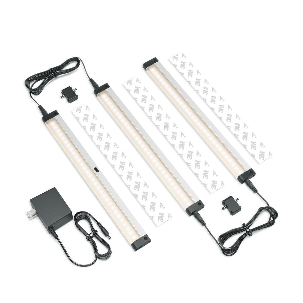 EShine Hand Wave Activated Under Cabinet LED Lighting Kit, Dimmable, 3-Pack 12 in - Touchless Dimming Control, Black Under Counter Lights for Kitchen, Garage, Office, Shelf - Warm White (3000K)