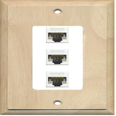 RiteAV Decorative 1 Gang 3 Port Cat5e Ethernet Wall Plate - Wood/White