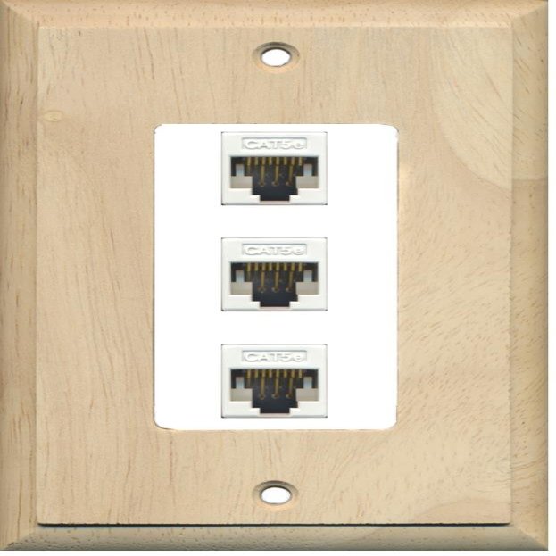 RiteAV Decorative 1 Gang 3 Port Cat5e Ethernet Wall Plate - Wood/White