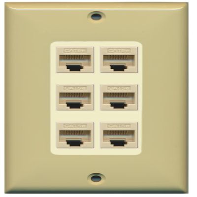 RiteAV Decorative 1 Gang 6 Port Cat5e Ethernet Wall Plate - Ivory/Light Almond