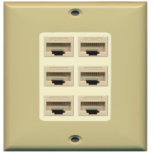 RiteAV Decorative 1 Gang 6 Port Cat5e Ethernet Wall Plate - Ivory/Light Almond