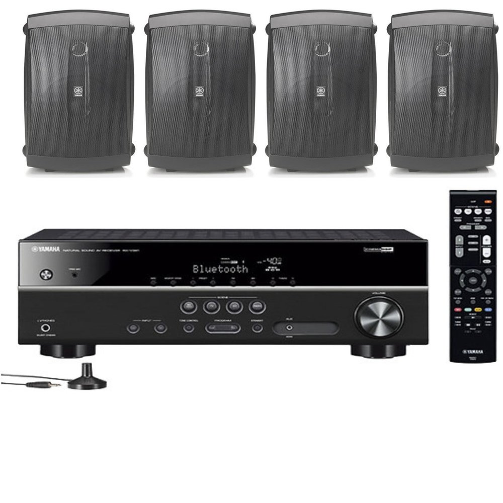 Yamaha 5.1-Channel Wireless Bluetooth 4K A/V Home Theater Receiver Natural Sound 2-Way 120 watts 2-Way Indoor/Outdoor Weatherproof Speakers (Set of 4)