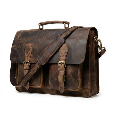 16 Inch Retro Buffalo Hunter Leather Laptop Messenger Bag Office Briefcase Crossbody Travel Bag For Men And Women College Bag Office Laptop Bag