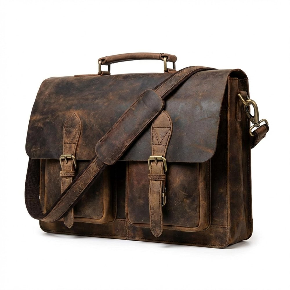 16 Inch Retro Buffalo Hunter Leather Laptop Messenger Bag Office Briefcase Crossbody Travel Bag For Men And Women College Bag Office Laptop Bag