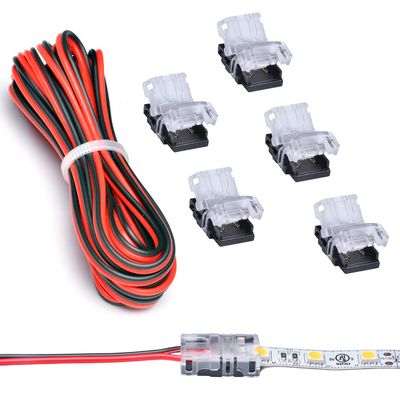 10mm LED Strip to Wire Connector 2 Pin(5 PCS) With 20 AWG UL Listed Extension Wire (9.8 Feet/3 Meter),DIY Strip to Power Pigtail or Strip to Strip Jumper,NON-WATERPROOF