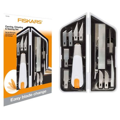 Fiskars Kit Premium Performance Knife, High Performance Knife/Blades, 8-piece Set, Total Length: 21 cm, Incl. 7 Blades, Quality Steel/Plastic, White/Orange, Premium, 1024385