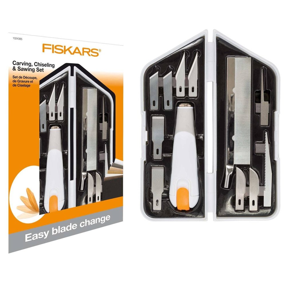 Fiskars Kit Premium Performance Knife, High Performance Knife/Blades, 8-piece Set, Total Length: 21 cm, Incl. 7 Blades, Quality Steel/Plastic, White/Orange, Premium, 1024385