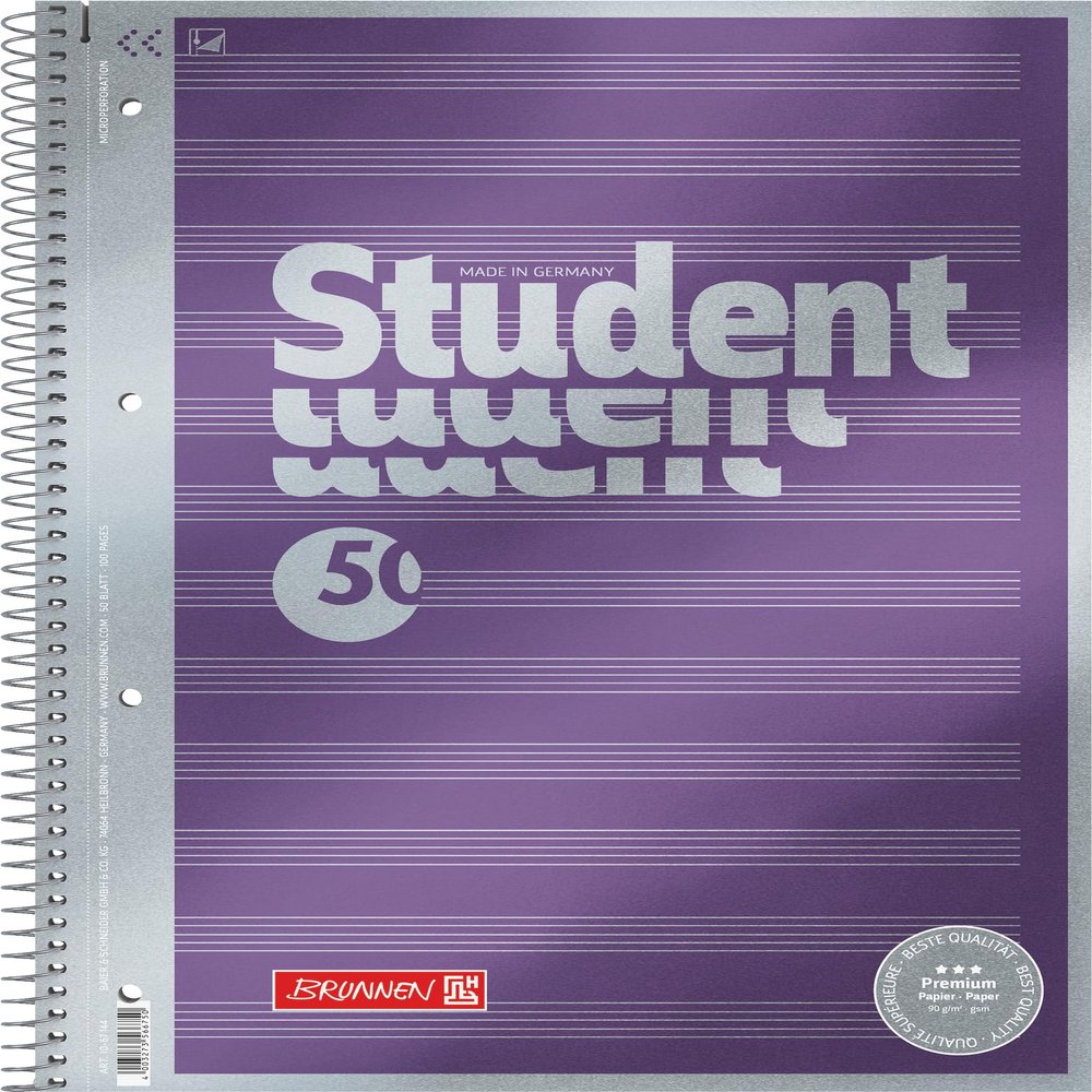 Brunnen 1067144 Notepad/Student Premium Note Ruled Set Treated Cover with Metallic Effect A4 90 g/m 50 Sheets
