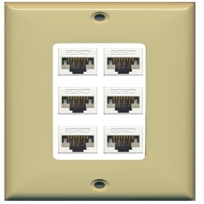RiteAV Decorative 1 Gang 6 Port Cat5e Ethernet Wall Plate - Ivory/White