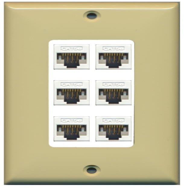 RiteAV Decorative 1 Gang 6 Port Cat5e Ethernet Wall Plate - Ivory/White