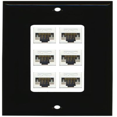 RiteAV Decorative 1 Gang 6 Port Cat5e Ethernet Wall Plate - Black/White