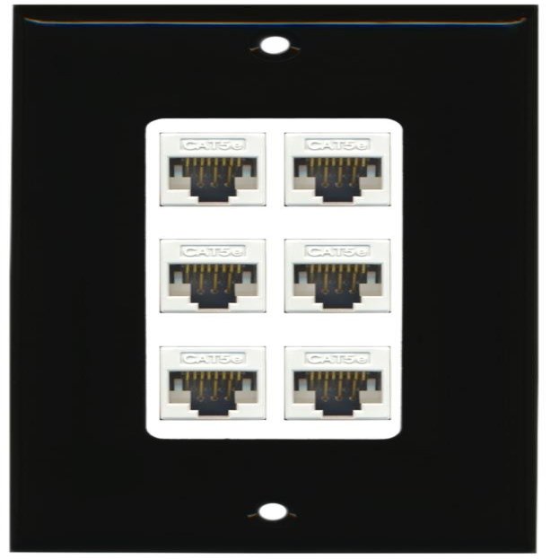 RiteAV Decorative 1 Gang 6 Port Cat5e Ethernet Wall Plate - Black/White